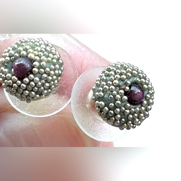 Jewelry - Gold-plated Earrings with Small Garnet Stone
